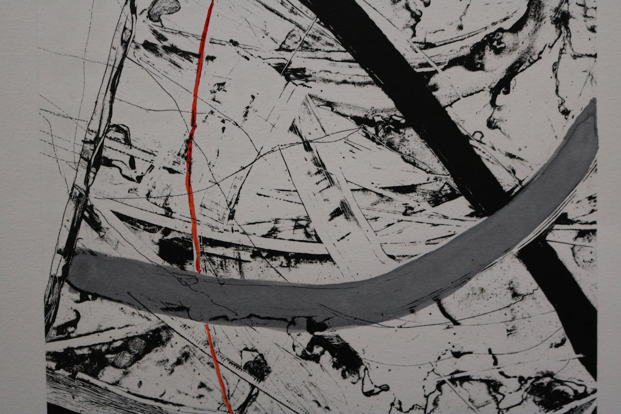 RED LINE Greyscale Litograph Signed Louise Siekman