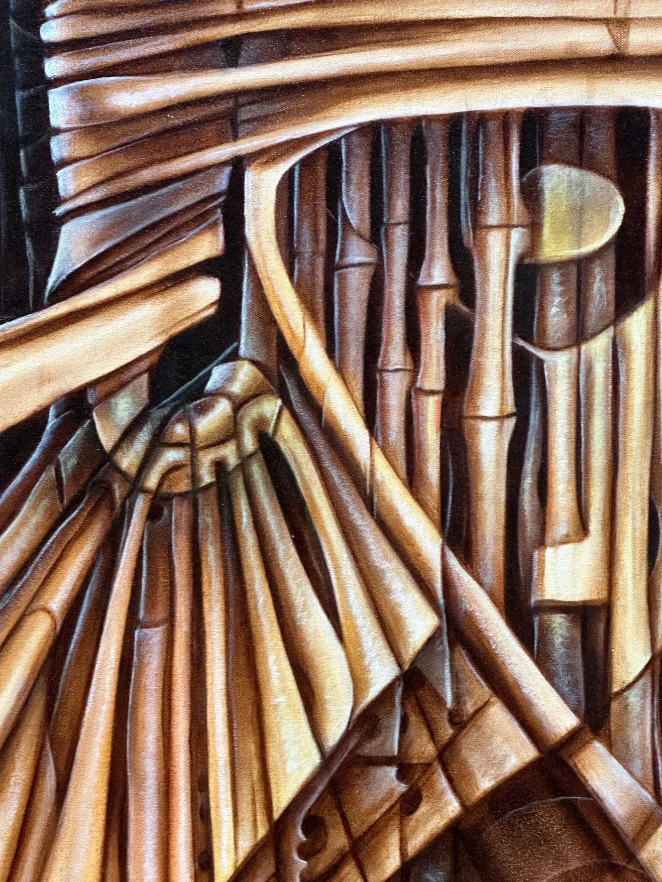 Composition with Bamboos- Acrylic on Canvas Signed Cherubini