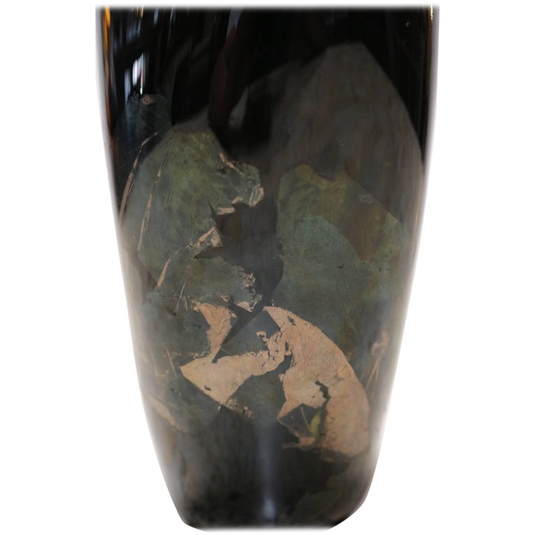 Organic Black Glass Vase with Iridescent Overlay