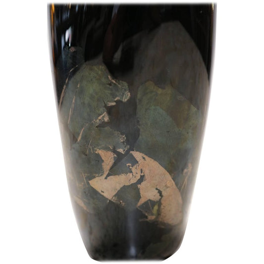 Organic Black Glass Vase with Iridescent Overlay