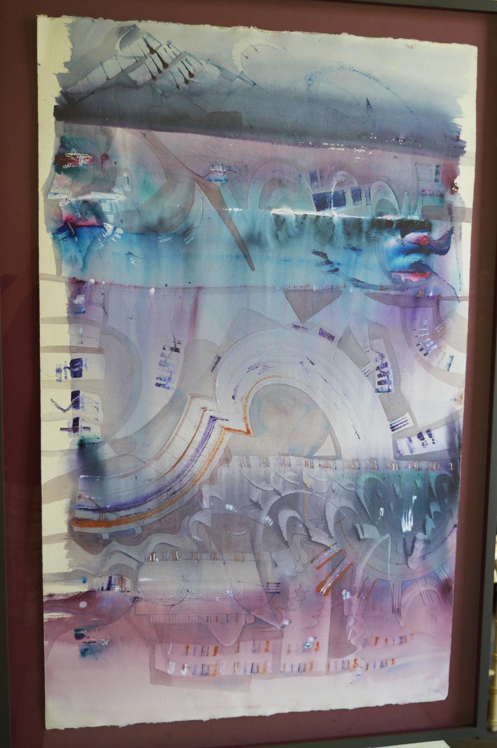Rhythmic Abstract Blue and Purple Watercolor by Barry Bleach