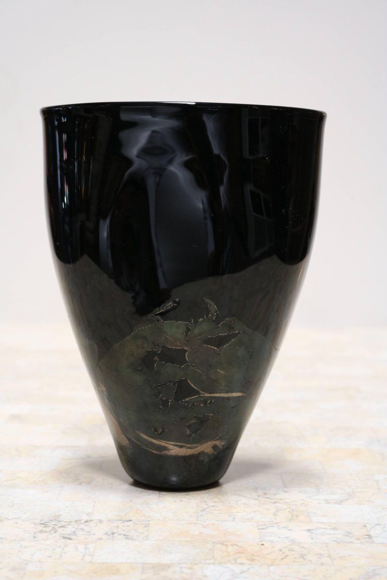 Organic Black Glass Vase with Iridescent Overlay