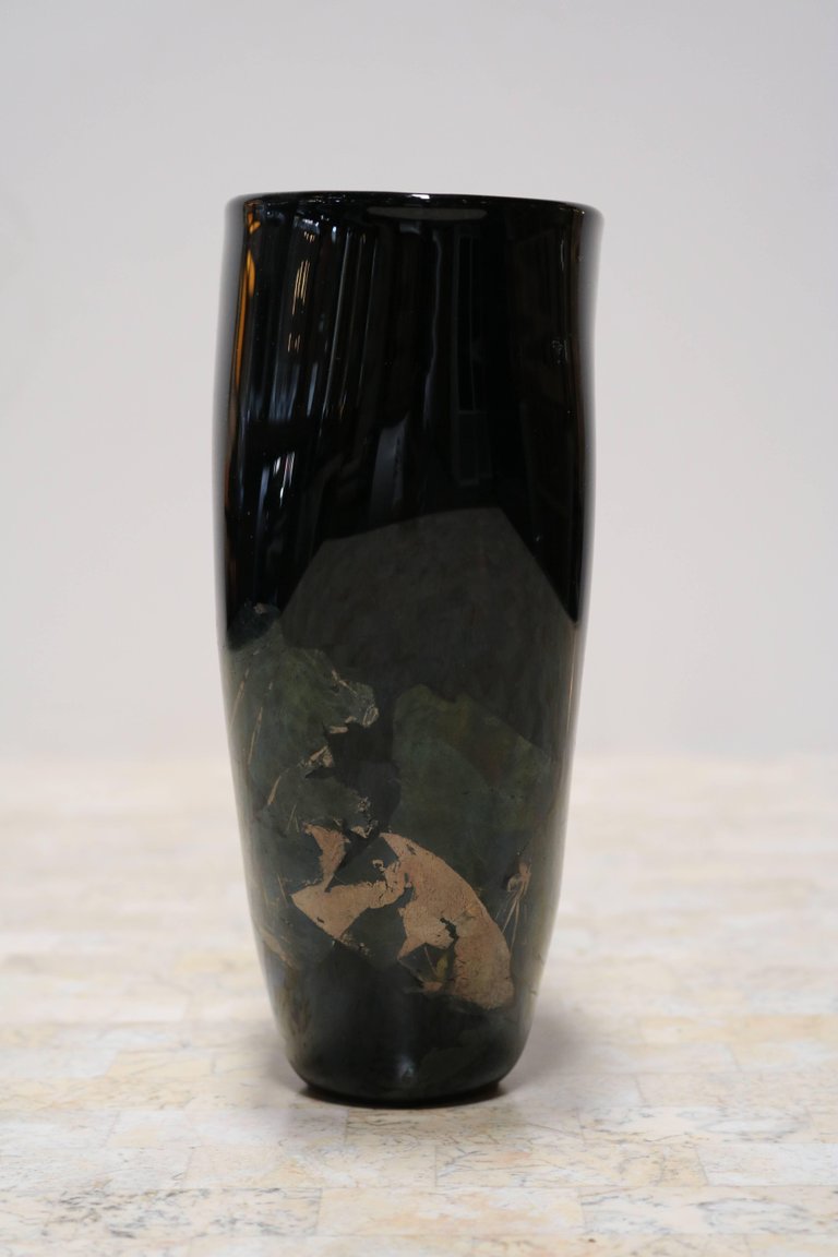 Organic Black Glass Vase with Iridescent Overlay