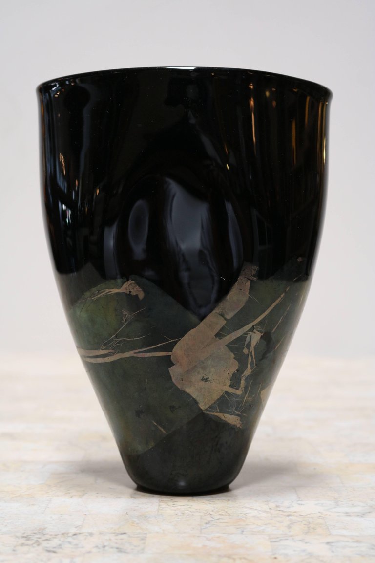 Organic Black Glass Vase with Iridescent Overlay