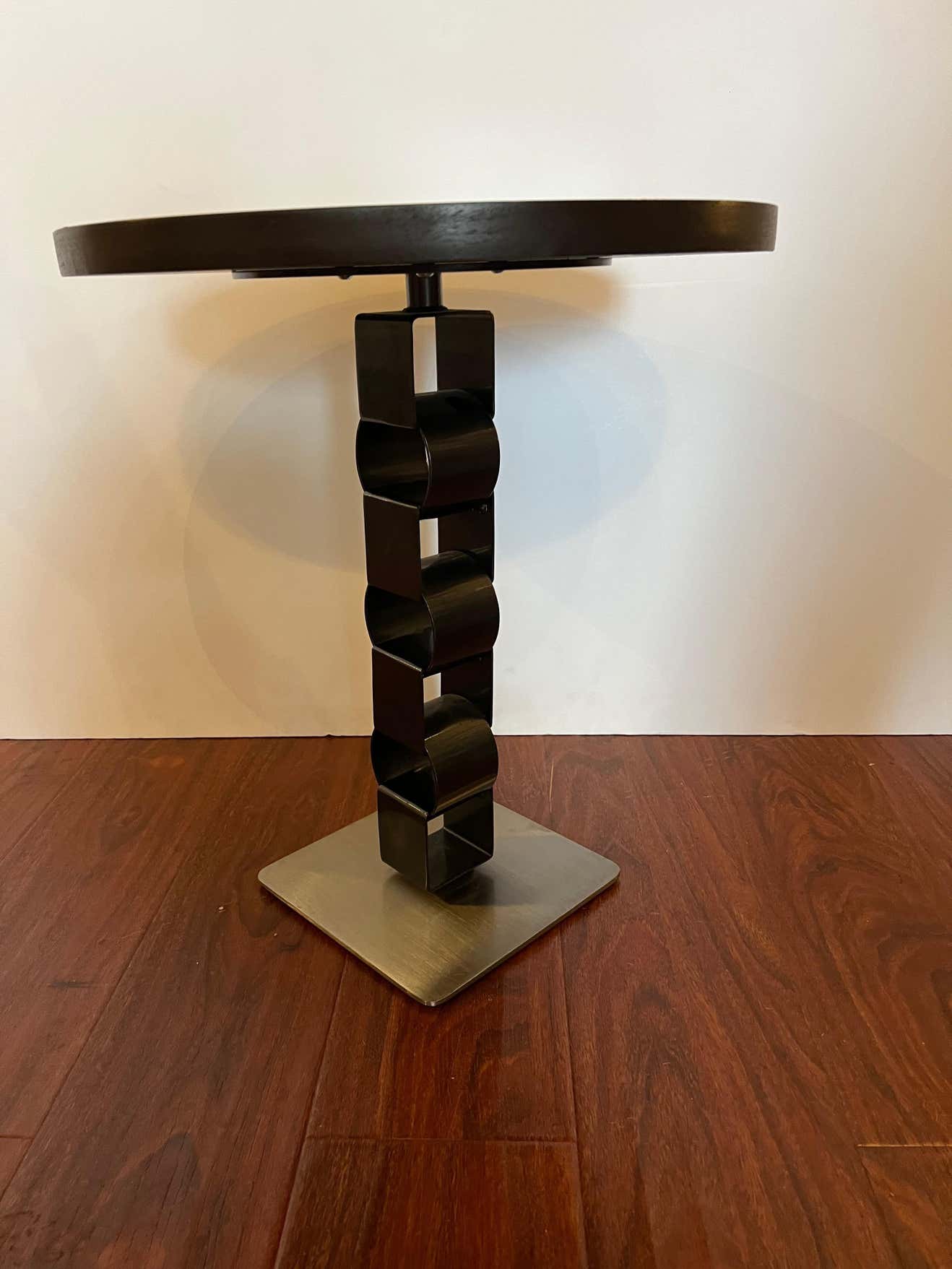 Modern Round Black Walnut and Steel Gueridon