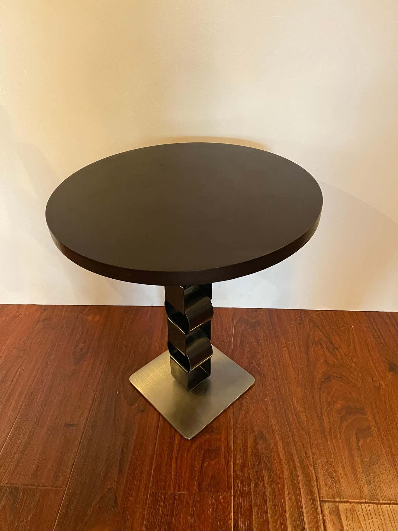 Modern Round Black Walnut and Steel Gueridon