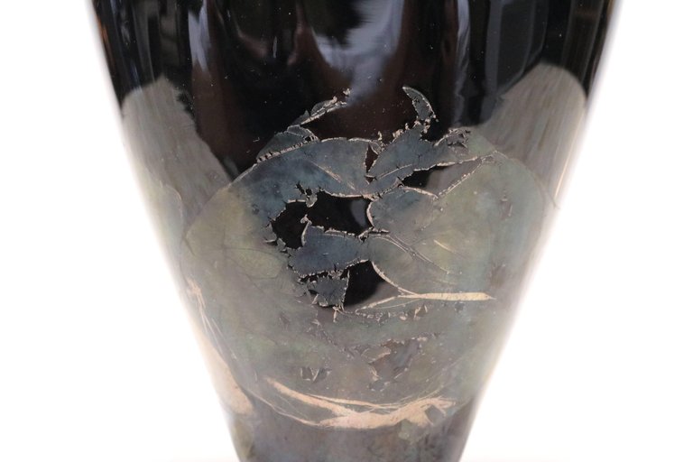 Organic Black Glass Vase with Iridescent Overlay