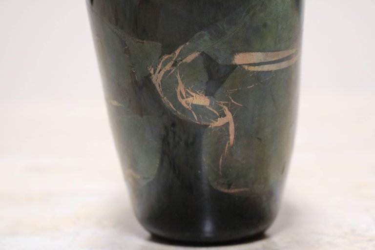 Organic Black Glass Vase with Iridescent Overlay