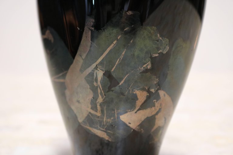 Organic Black Glass Vase with Iridescent Overlay