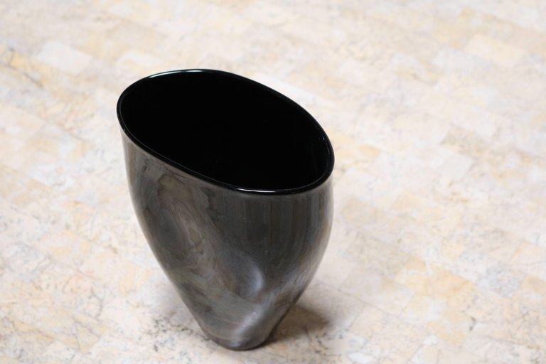 Organic Black Glass Vase with Iridescent Overlay