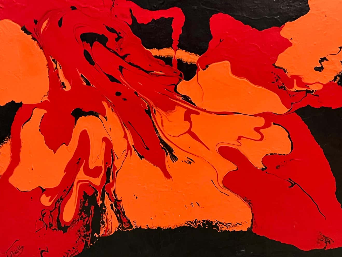 Black and Red Oil Abstract on Canvas By Carol Pinsky