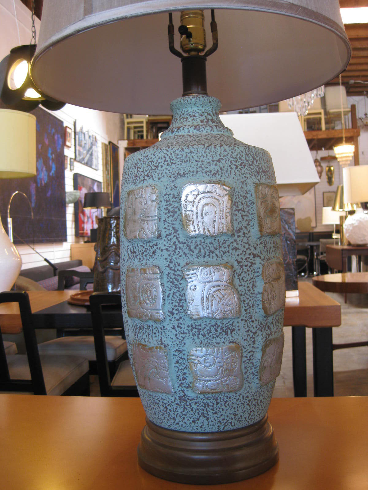 Maya Glyph Ceramic Lamps - A Pair