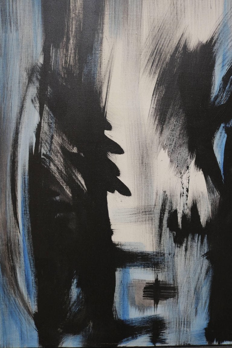 Abstract Black and Blue Oil on Board by Bert Miripolsky