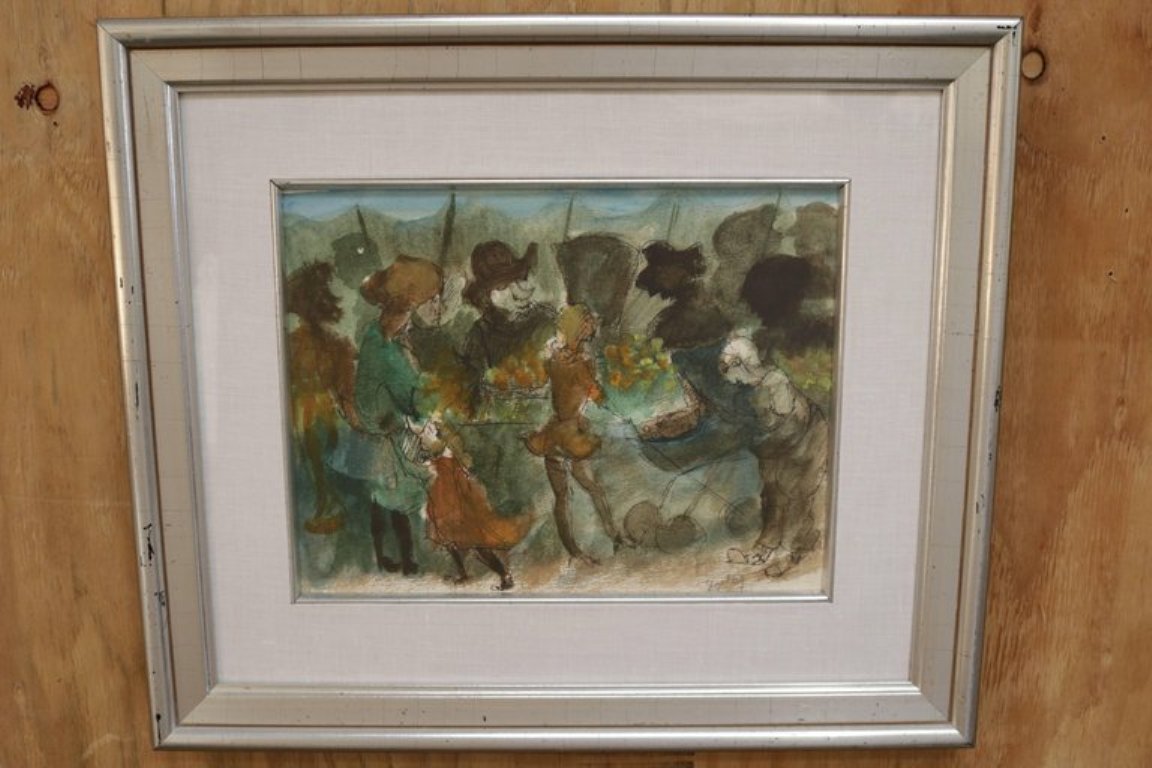 Watercolor of a Market Scene by Walter Peregoy
