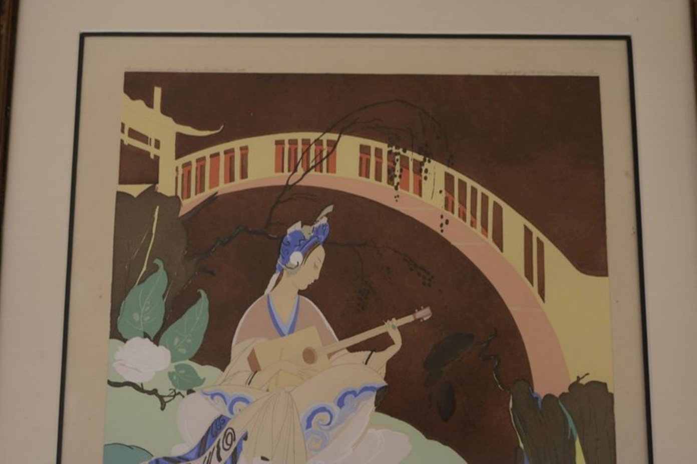 Oriental Lithograph and Watercolor by Umberto Brunelleschi