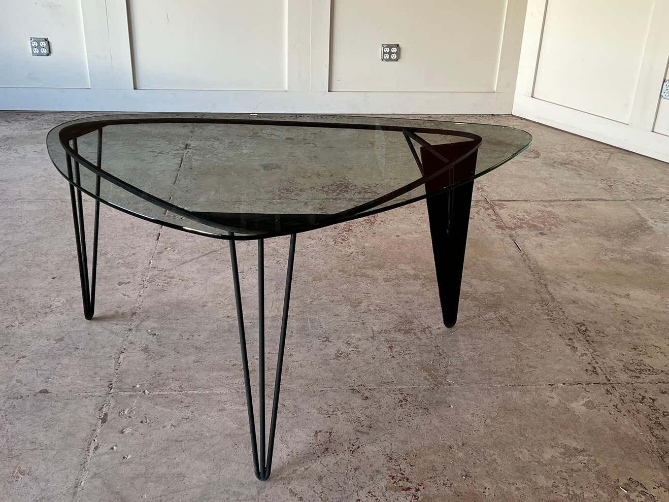 Mid-Century Modern Glass and Cast Iron Dining Room or Centre Table