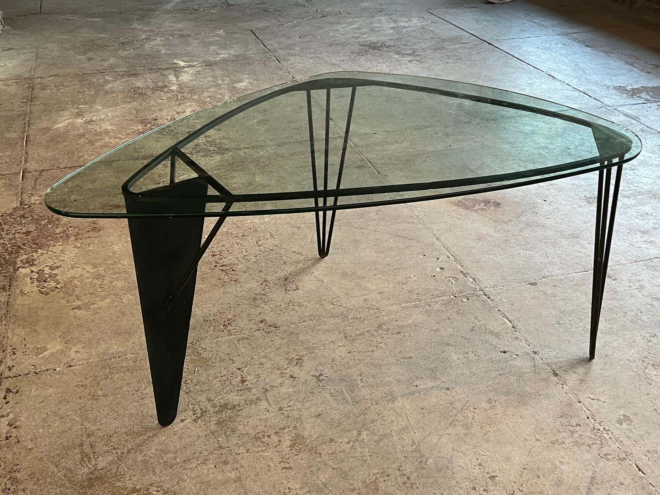 Mid-Century Modern Glass and Cast Iron Dining Room or Centre Table