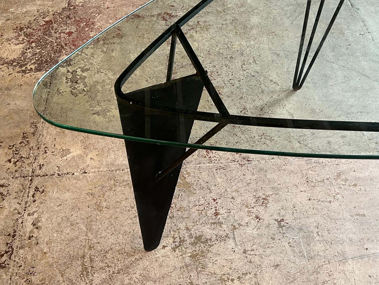 Mid-Century Modern Glass and Cast Iron Dining Room or Centre Table