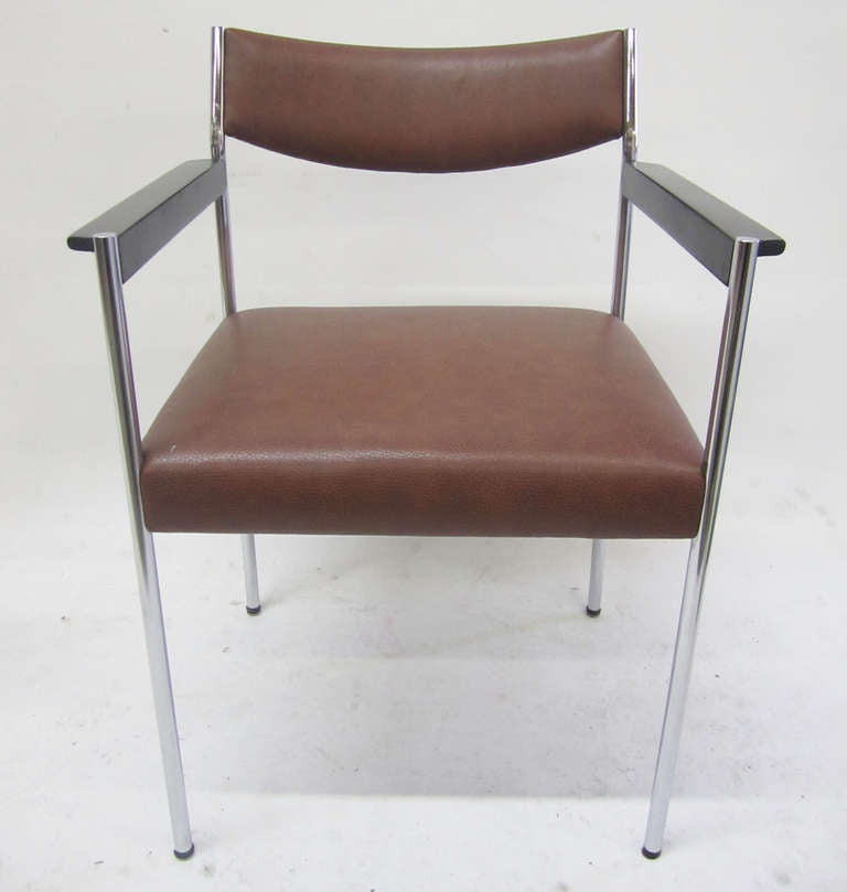 Chrome and Brown French Office Desk Chair 1970s