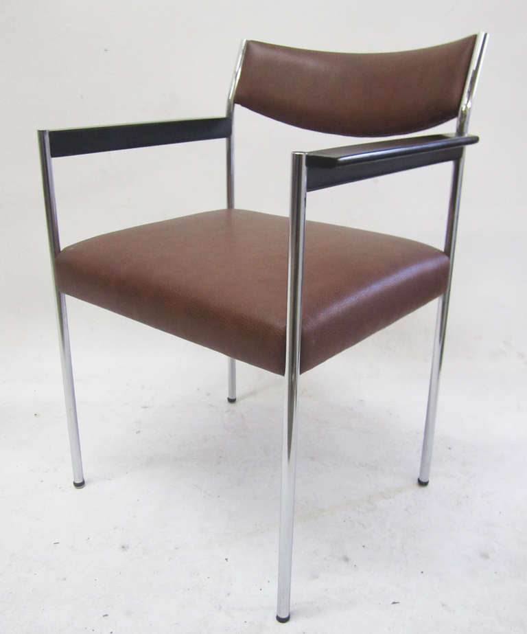 Chrome and Brown French Office Desk Chair 1970s