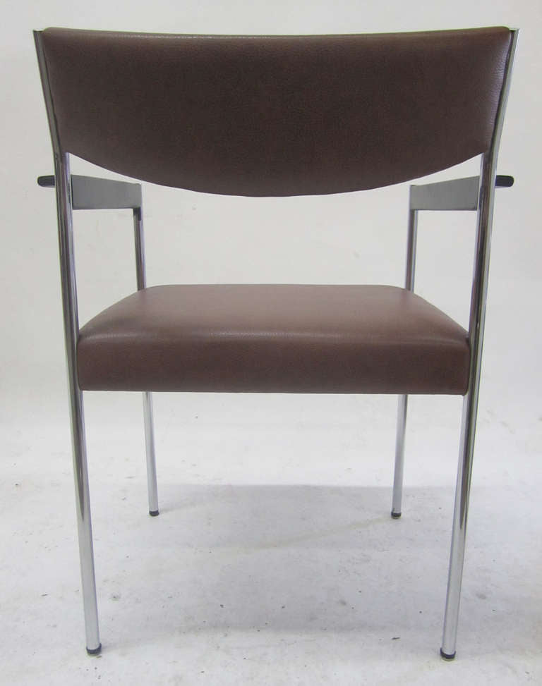 Chrome and Brown French Office Desk Chair 1970s