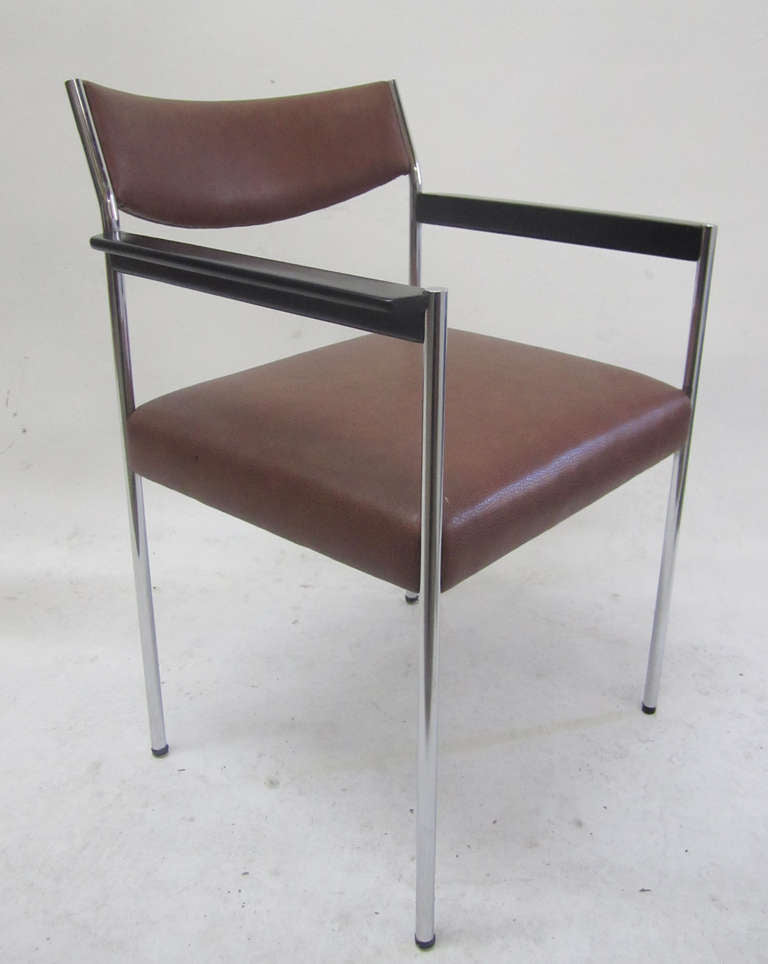 Chrome and Brown French Office Desk Chair 1970s