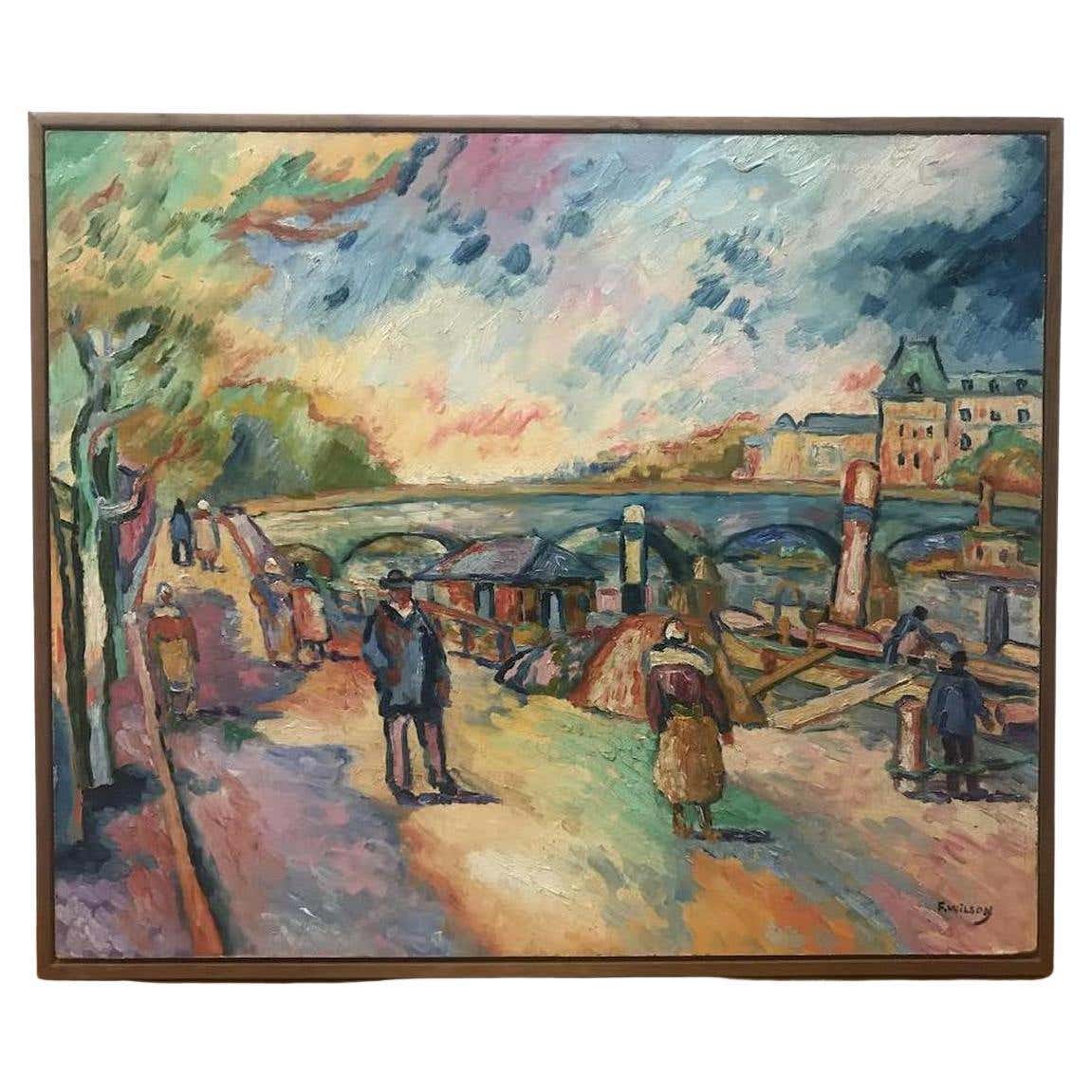 "Les Quais De Conti" Post Impressionist Oil on Canvas by Fauvist Pat. F. Wilson