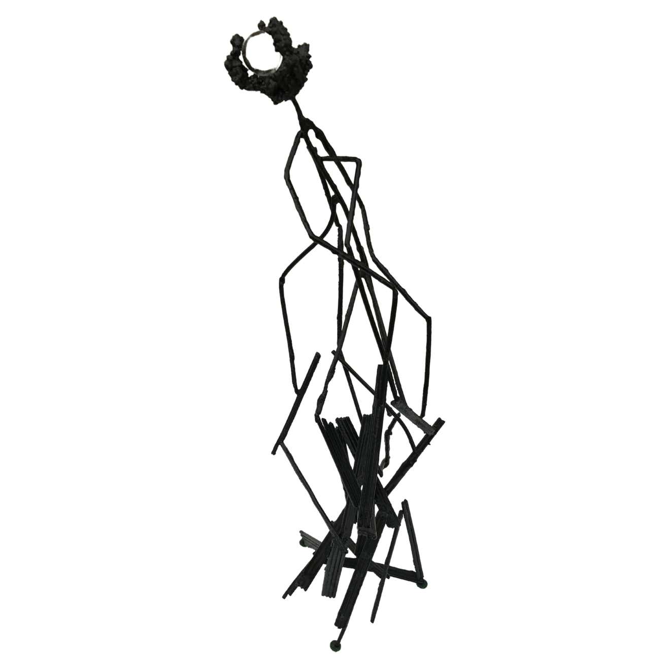 Black Metal and Glass Sculpture
