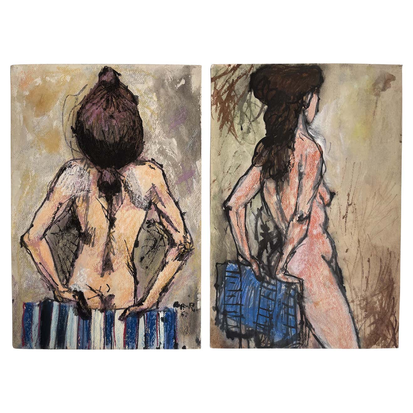 Framed Pair of Nudes Mixed Media by Byron Randall