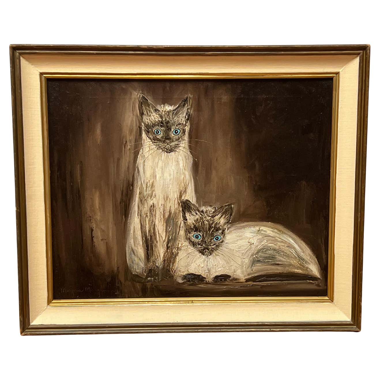 "Siamese Twins" Post-Impressionist Animal Oil Portrait of Two Cats