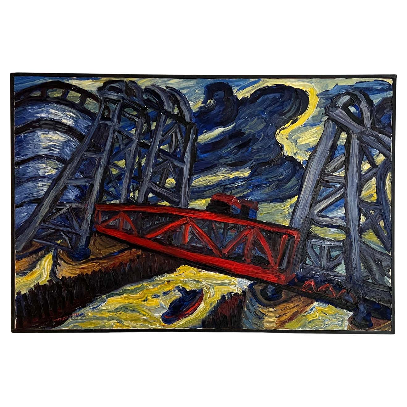 "Iron Bridge" Oil Painting on Canvas 1989 by Paul Weingarten