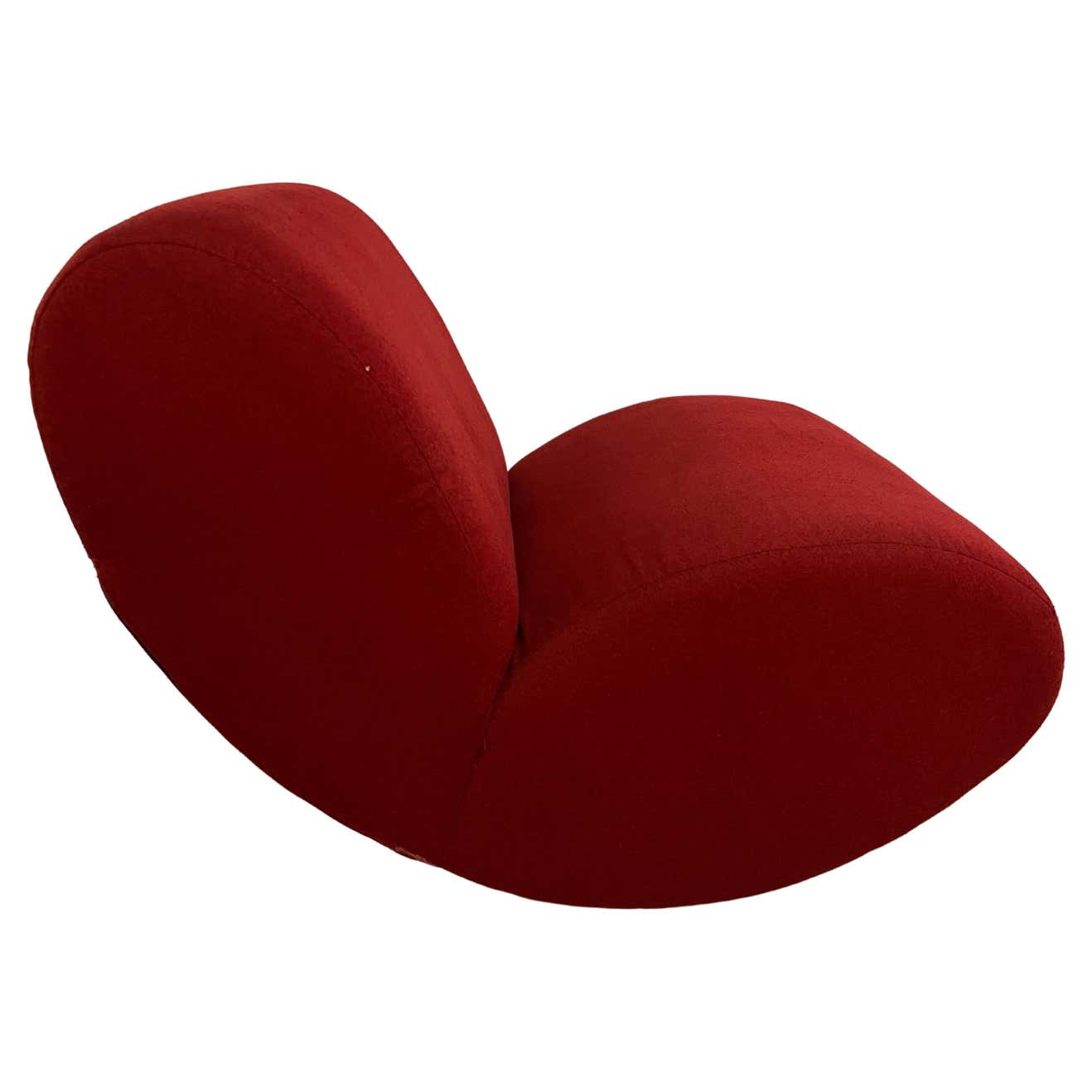 Large Red and Chrome Upholstered Mid Century Lounge Rocking Chair