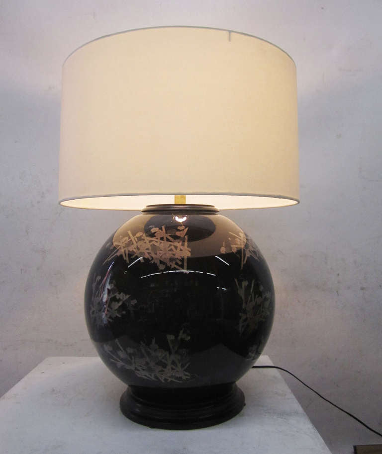 Mid-Century Glass Japanese Style Table Lamp