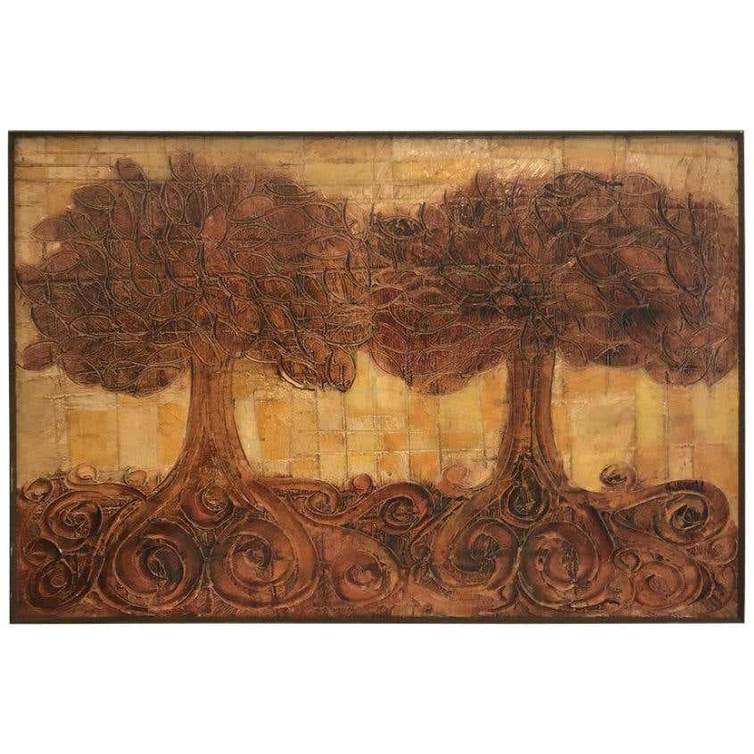Large Embossed Plaster Painting of Trees by Contemporary Artist Will Gill