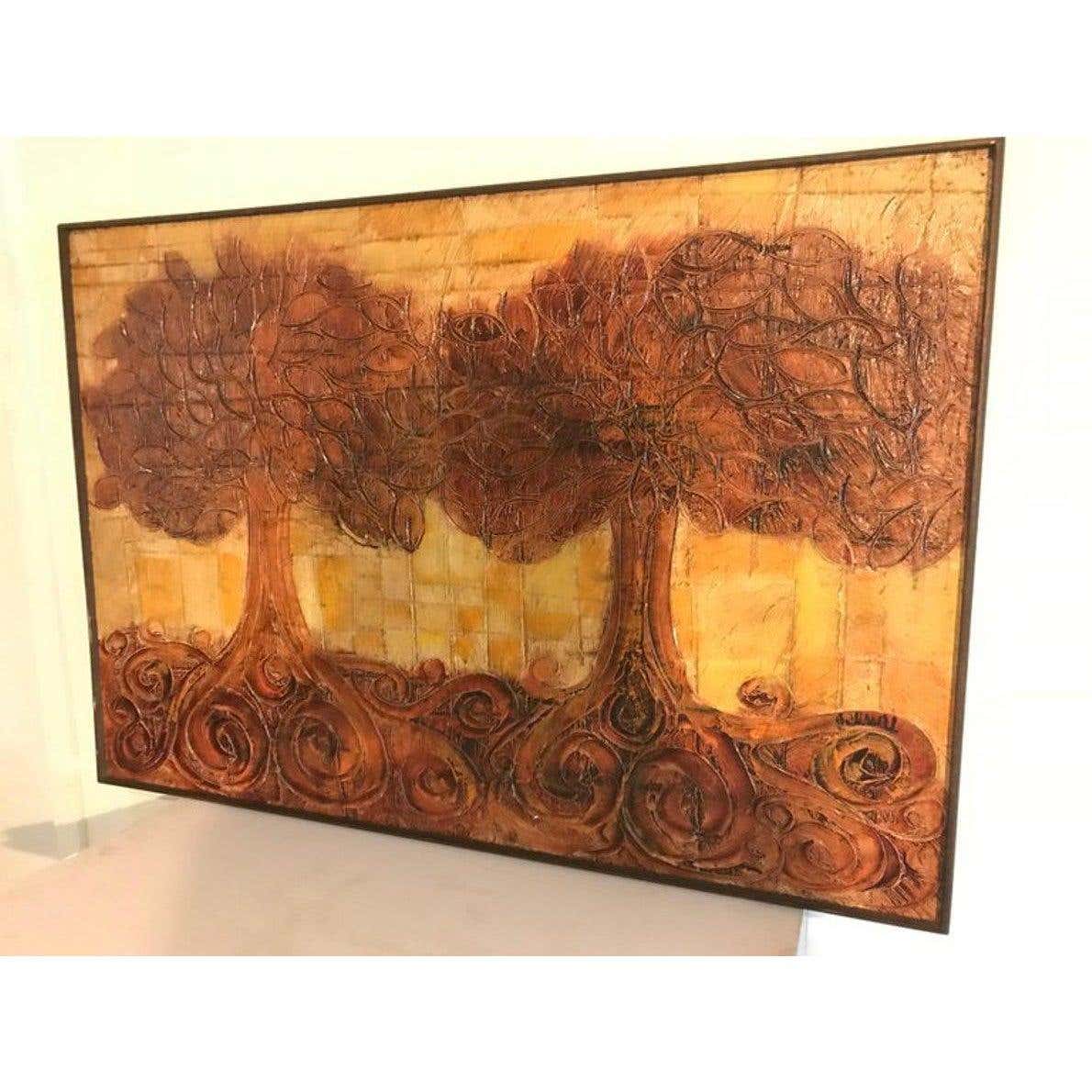 Large Embossed Plaster Painting of Trees