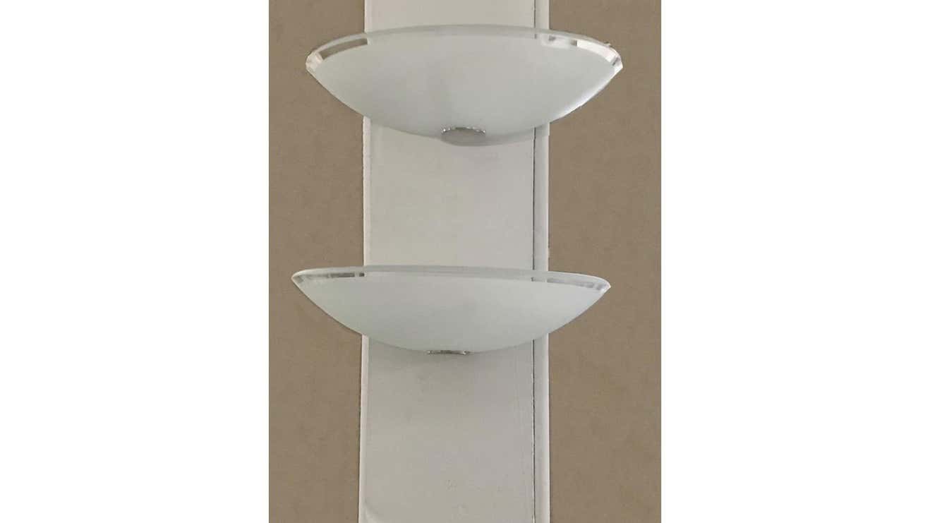 Mid-Century Pair of Frosted Glass and Chrome Lightolier Sconces