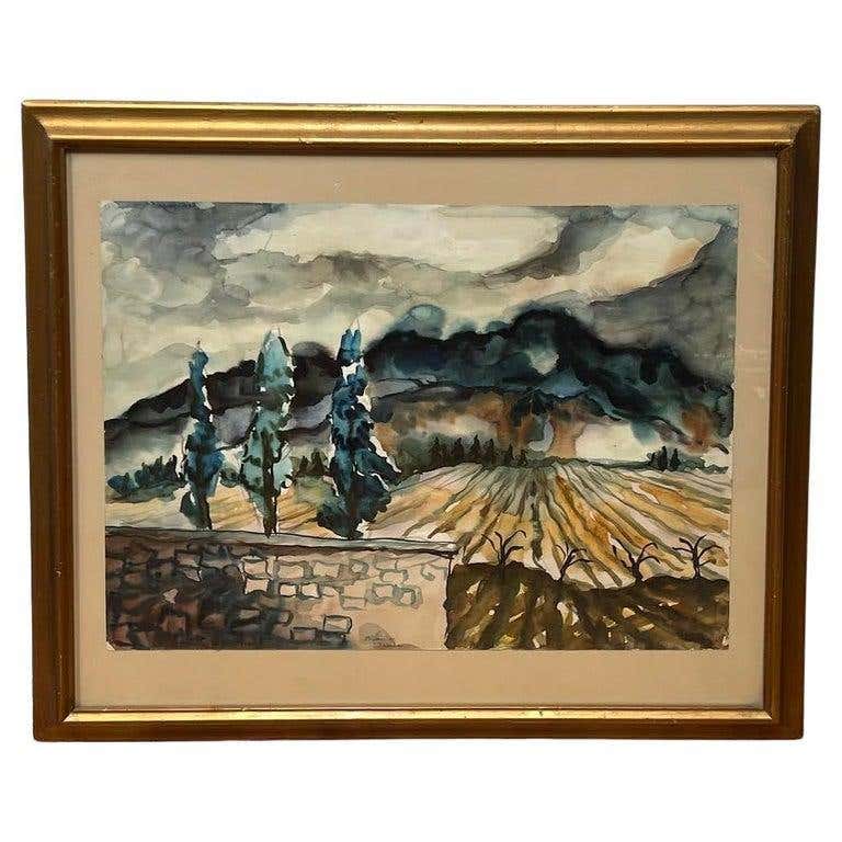 Watercolor Landscape by Byron Randall "Tacuba Series 1940"